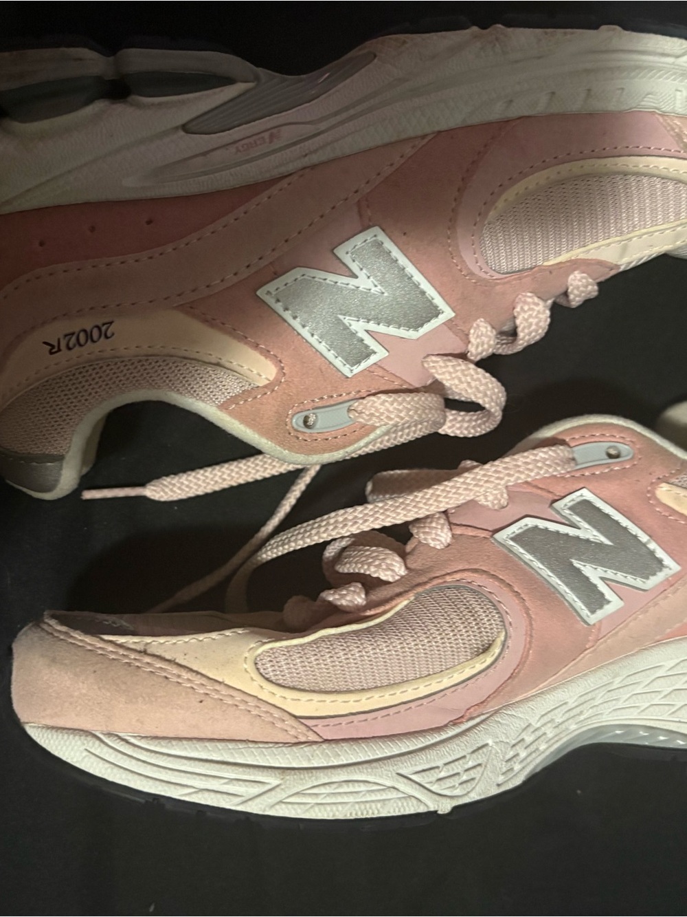 New Balance Women’s Pink and Cream Suede Mesh Sneakers